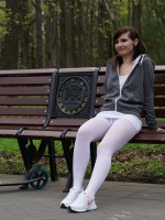 Jeny Smith in white pantyhose outdoor