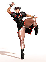 Drawn street fighter girl shows off muscular legs in pantyhose
