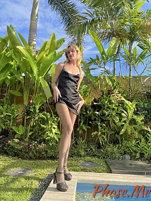 pics 1 of Blonde in Grey Pantyhose by Pool