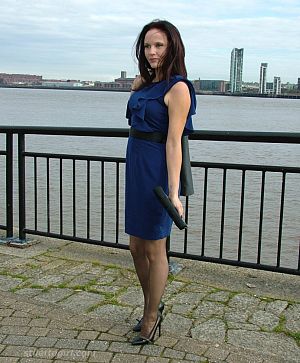 pics 1 of Business Lady Wearing Sheer Grey Nylons And